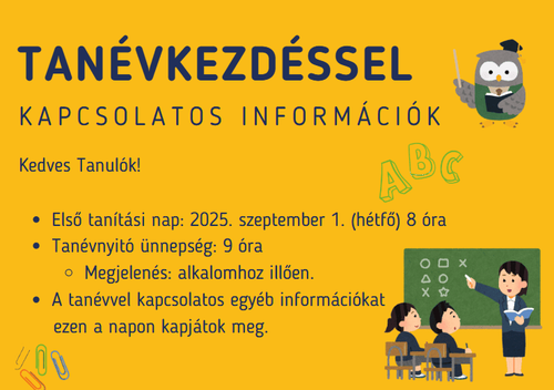Tanévkezdési információk